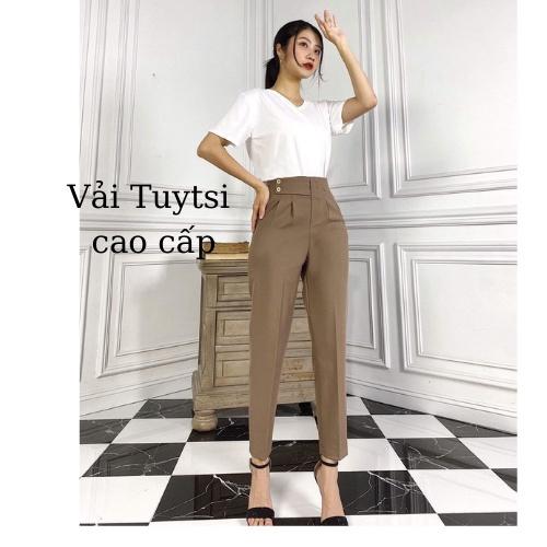 Quần Baggy Nữ Vạt Chéo Khóa Sườn Chất Vải Tuytsi Cao Cấp