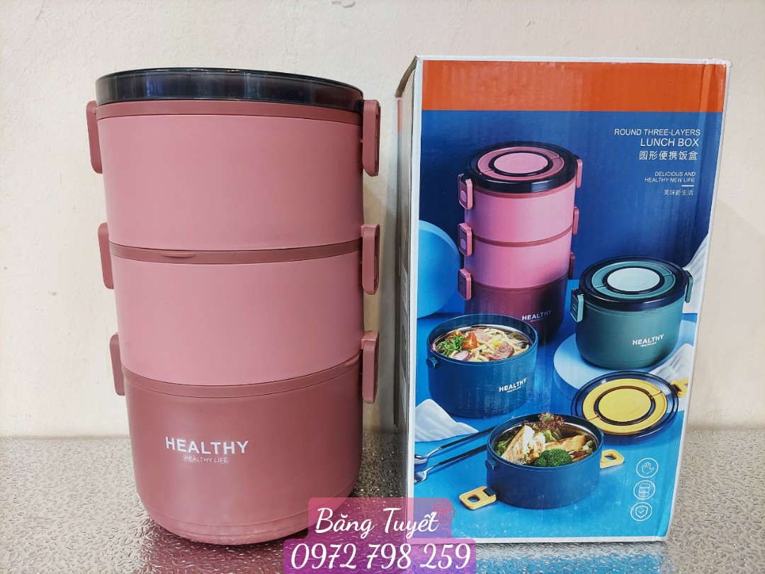 Cà Mèn HEALTHY 3 tầng giữ nhiệt, lõi inox cao cấp , cap lồng đựng thức ăn cao cấp