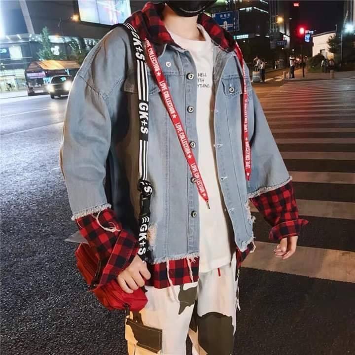 Áo Khoác Jean Nam Phối Tay Có Nón Cao Cấp
