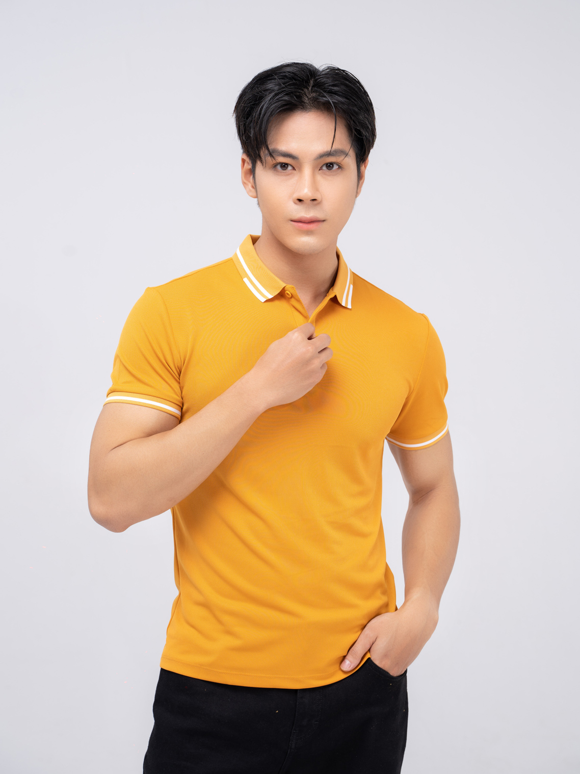 Áo Polo Yody nam chất liệu cotton Cafe phối vai APM5123