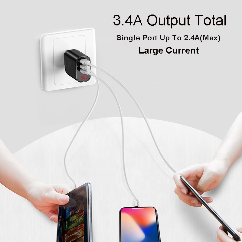 Adapter cóc sạc nhanh 3 cổng Baseus Travel Mirror Chip IC điều chỉnh dòng điện thông minh - Hàng chính hãng