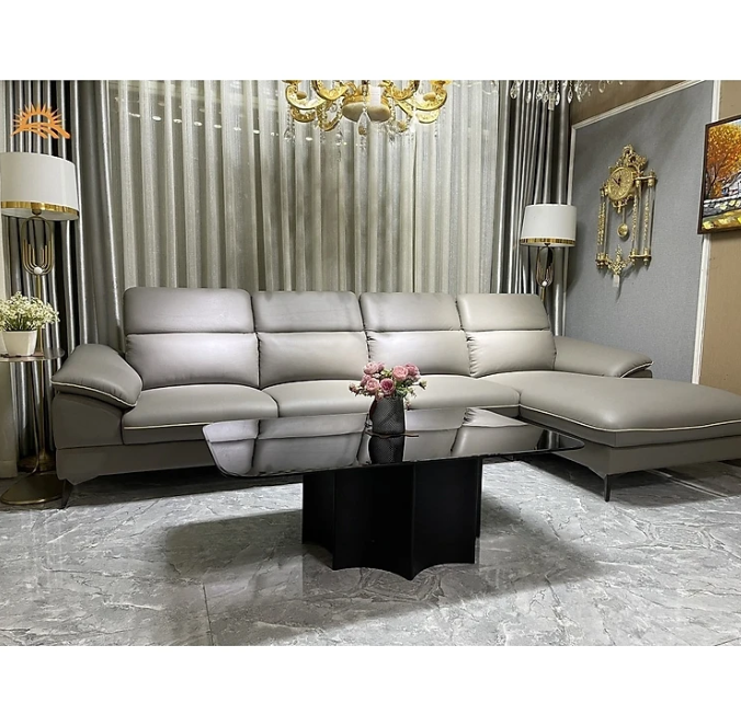 Sofa góc L da bò Italy Tundo 4 chỗ ngồi màu nâu cam SFLCT04 3m3 x 1m6 hàng cao cấp chuẩn da bò nhập khẩu Ý