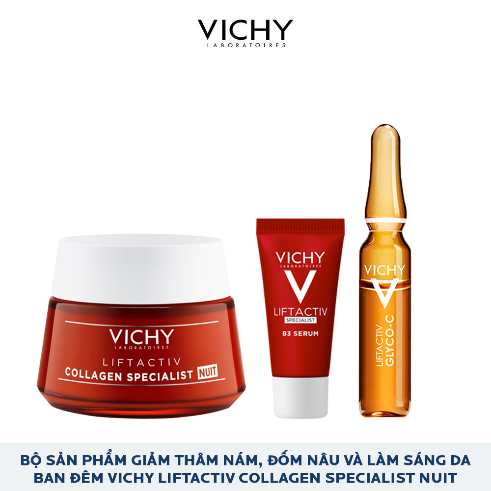 Bộ sản phẩm giảm thâm nám, đốm nâu và dưỡng da, làm sáng da ban đêm Vichy Liftactiv Collagen Specialist nuit