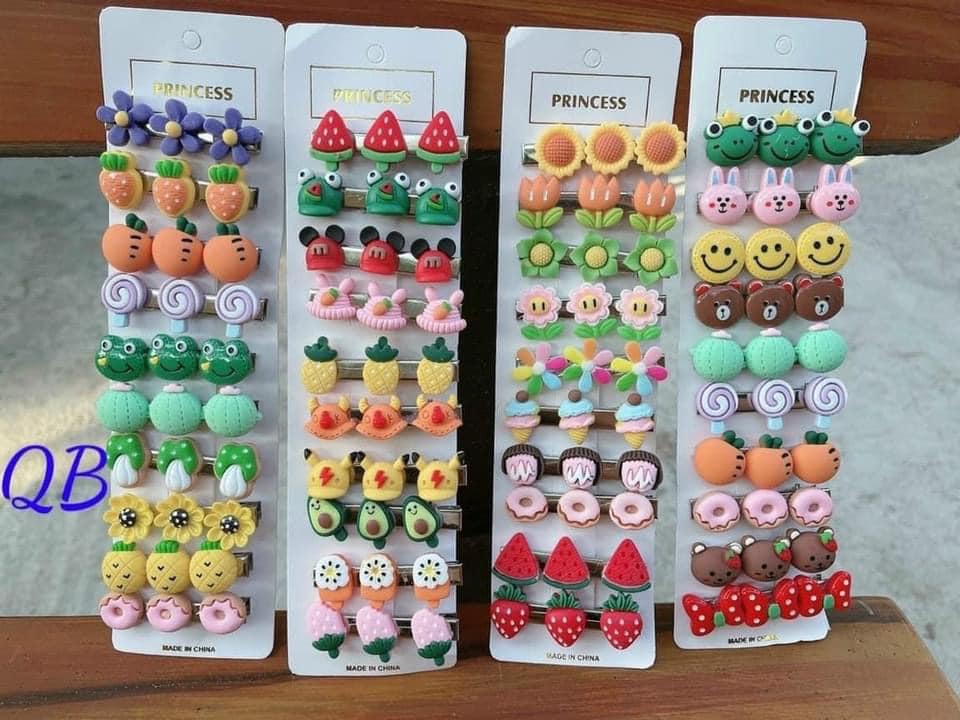 SET 10 KẸP TÓC MÁI 3 STICKER HOA QUẢ HÀN QUỐC CHO BÉ