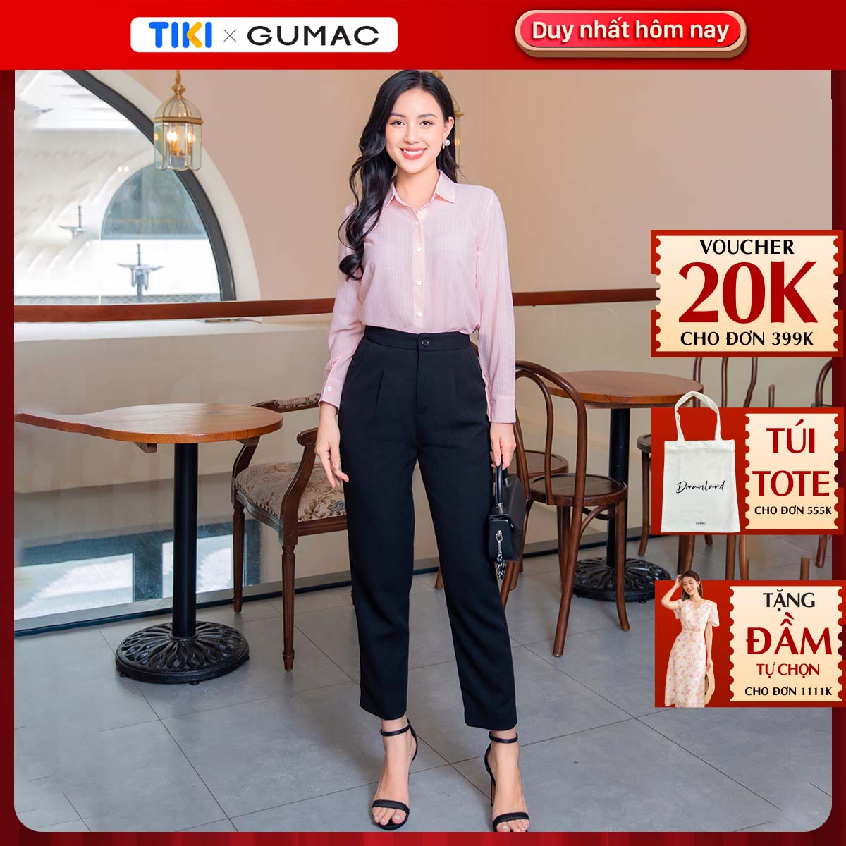 Quần tây nữ ống đứng chiết ly túi xéo công sở thanh lịch tôn dáng GUMAC QD09048