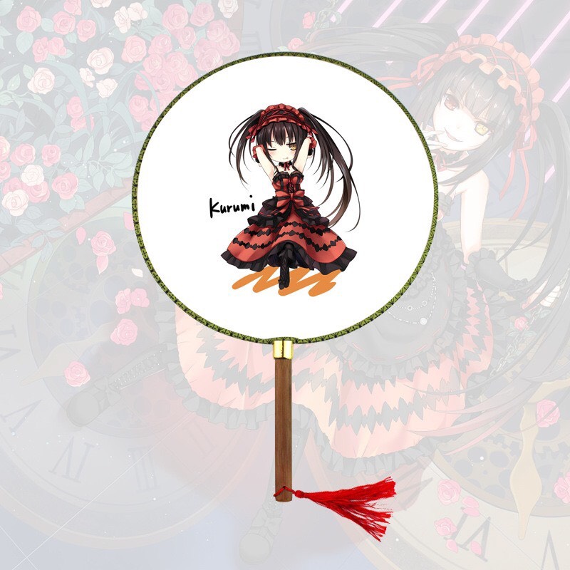 Qụat tròn cầm tay SET 4 quạt DATE A LIVE nhân vật khác nhau phong cách cổ trang . cosplay cán gỗ dây tuyến