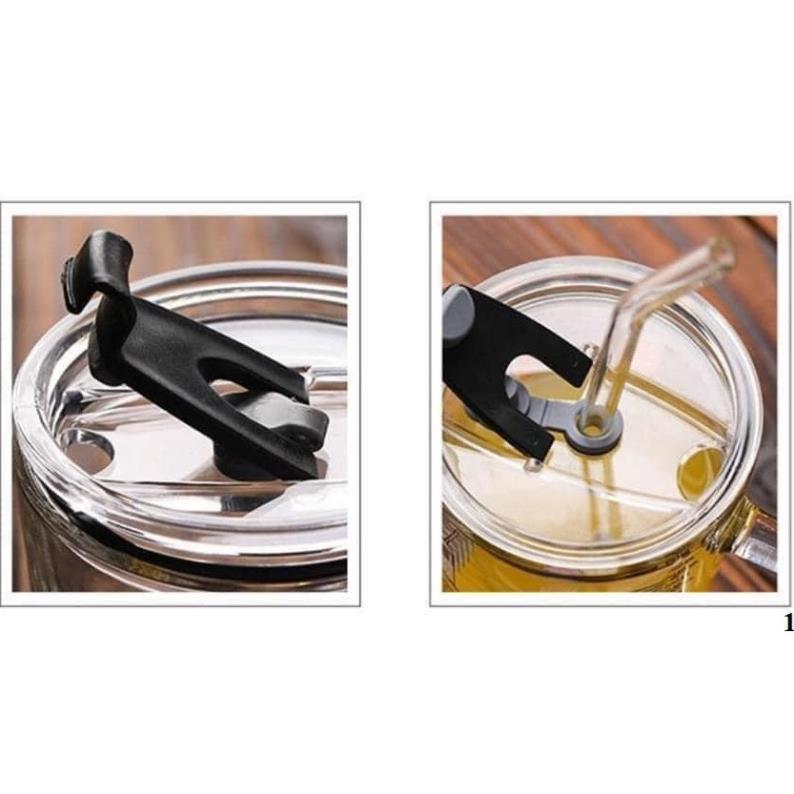 Cốc Uống Sữa Chia Vạch thủy tinh nắp giữ nhiệt chống tràn kèm ống hút bình cốc cách nhiệt kiểu hoạt hình