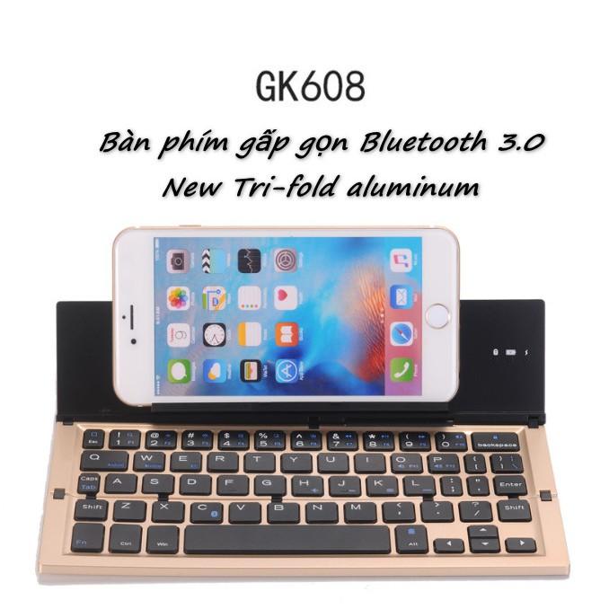 Bàn phím gấp gọn Bluetooth 3.0 New Tri-fold aluminum (Silver Black) - Home and Garden