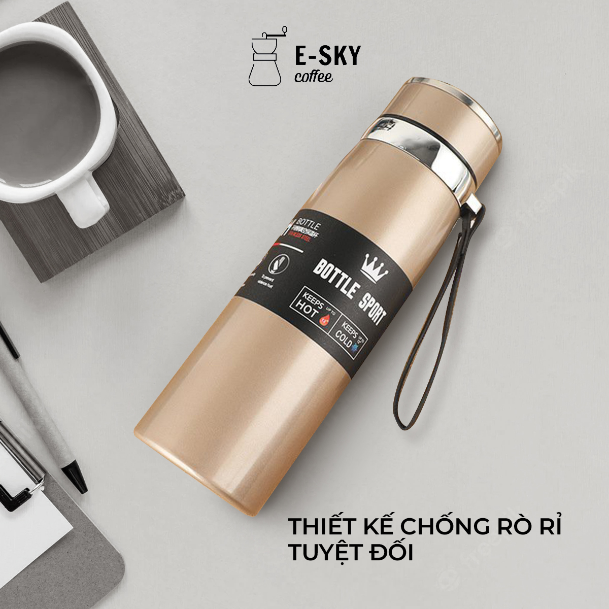 Bình Giữ Nhiệt Inox Cao Cấp E-SKY Coffee Bền Đẹp Tiện Lợi Giữ Nhiệt Tốt Thể Tích 800ml