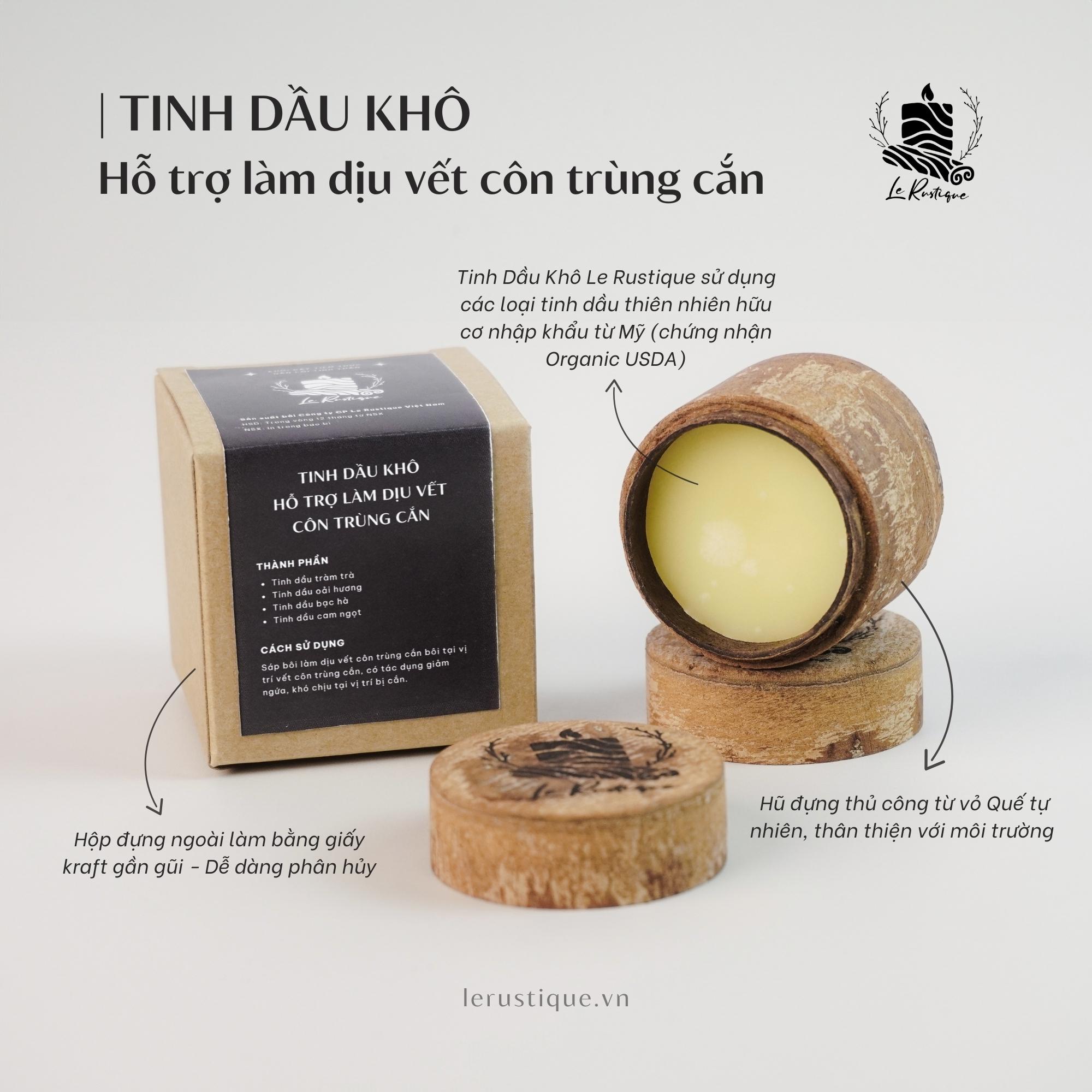 Tinh Dầu Khô Trị Liệu Le Rustique HỖ TRỢ LÀM DỊU VẾT CÔN TRÙNG CẮN - 20gram - Chính Hãng - Có Kiểm Định Chất Lượng - Tinh Dầu Tự Nhiên - Tinh Dầu Organic USDA - Tinh Dầu Khô Trị Liệu