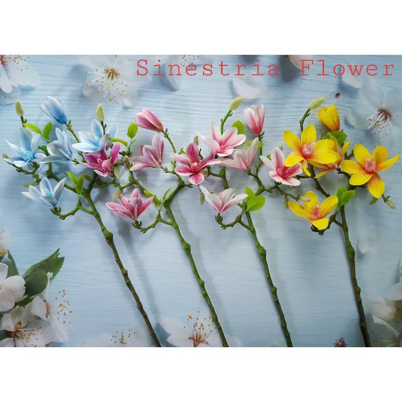 Hoa Giả Cành mộc lan cao su 4 bông nở 1 nụ trang trí nhà cửa
