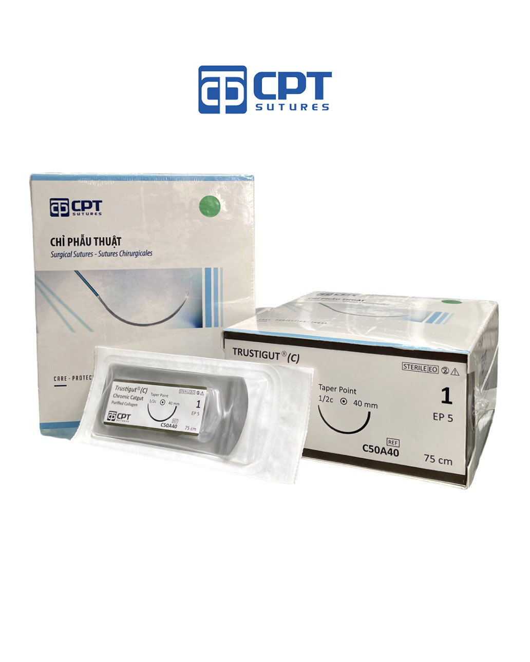 Chỉ phẫu thuật tự tiêu tan chậm CPT Trustigut (C) Chromic Catgut số 1 - C50A40