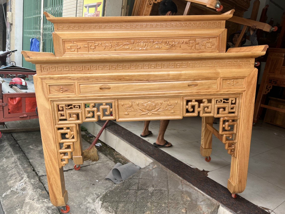 Bàn gia tiên -Bàn thờ 2 tầng gỗ gõ đỏ ngang 1 M 27