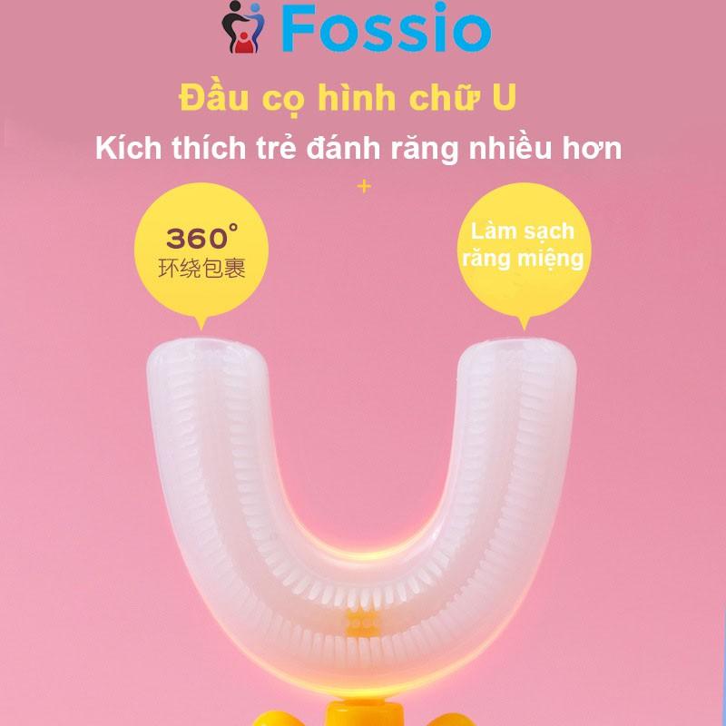 Bàn chải điện chữ U đánh răng cho bé, chất liệu Silicon chịu được lực cắn, chải sạch mọi góc độ FOSSIO E120