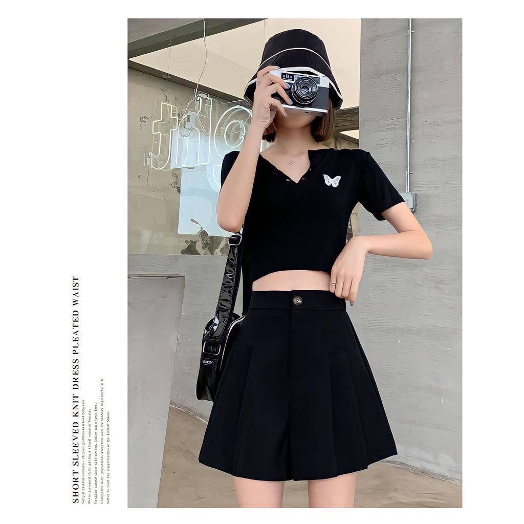 Quần Short Xếp Ly Nữ Cạp Cao Ống Rộng Tuyết Mưa