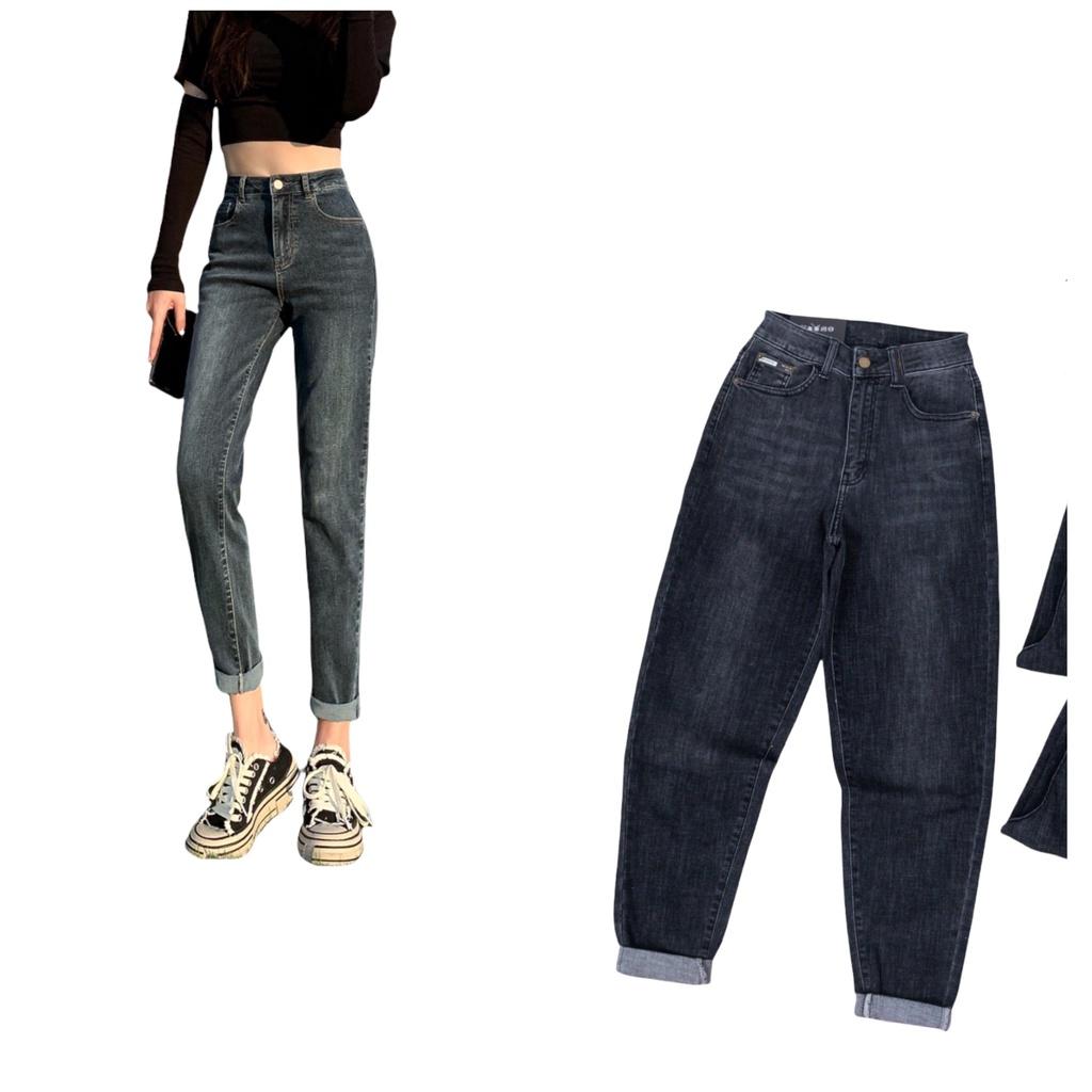 Quần jean dài phom Baggy / boyfriend co dãn mạnh, lưng cao, màu xám tây siêu hot hit 4084