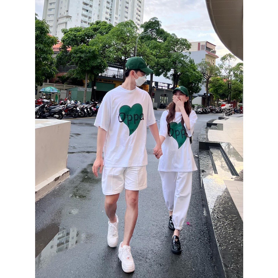 Áo đôi nam nữ in hình TRÁI TIM OPPA , áo đôi tay lỡ form rộng ulzzang