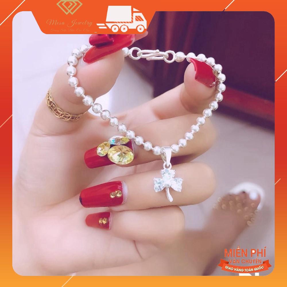 LẮC TAY BẠC TA TRẺ EM MIC CỎ 3 LÁ
