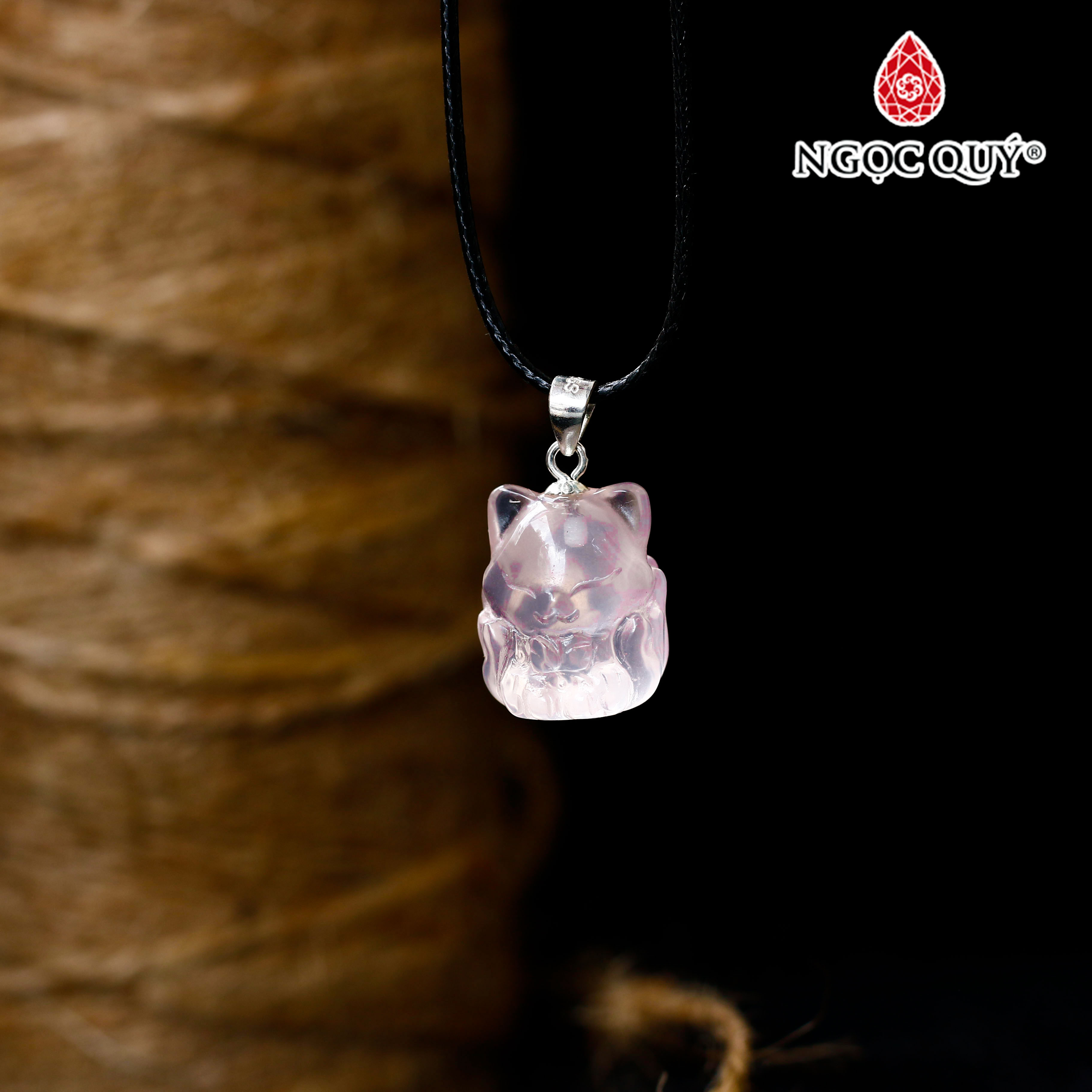 Mặt dây chuyền hồ ly 9 đuôi pha lê hồng cao cấp - Ngọc Quý Gemstones