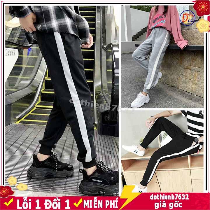 Quần dài ống rộng ️ Giá Sập Sàn ️ Quan Nỉ jogger thể thao Phối Sọc bó chân unisex nam nữ phong cách đường phố