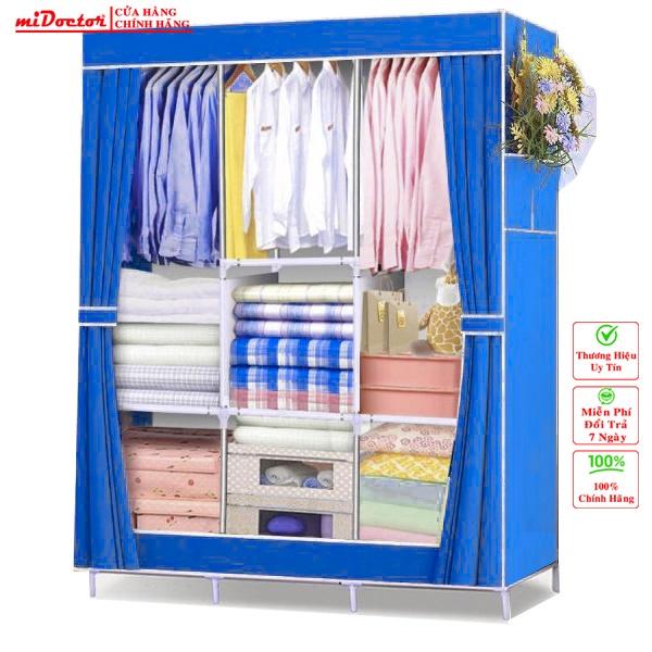 Tủ vải đựng quần áo 3 buồng 8 ngăn, 2 buồng 6 ngăn khung hợp kim nhôm bọc vải cao cấp miDoctor