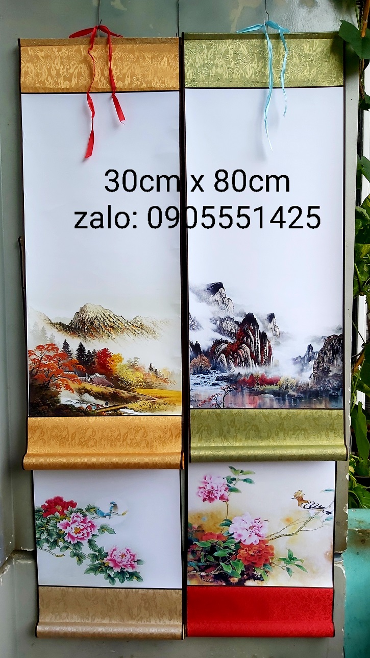 Bộ 4 biểu lụa viết thư pháp in tranh 4 mẫu kích thước 30cm x 80cm