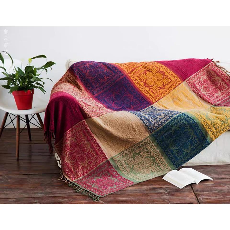 Thảm Thổ Cẩm Bohemian 190cm x 150cm MD30, khăn phủ sofa, chăn du lịch siêu mềm mịn kích thước 1m5x1m9