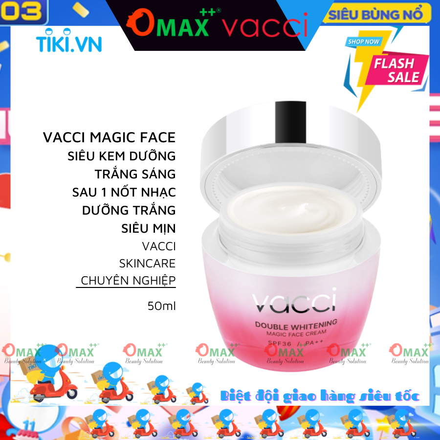 KEM DƯỠNG TRẮNG DA MẶT VACCI - DOUBLE WHITENING MAGIC FACE CREAM SPF36 PA++