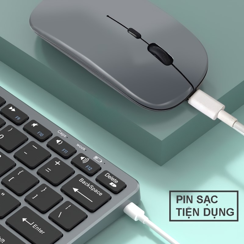 Bộ Bàn phím chuột không dây mini WLK616 - pin sạc - đa kết nối bluetooth 5.0 + 3.0 + Usb wireless 2.4G
