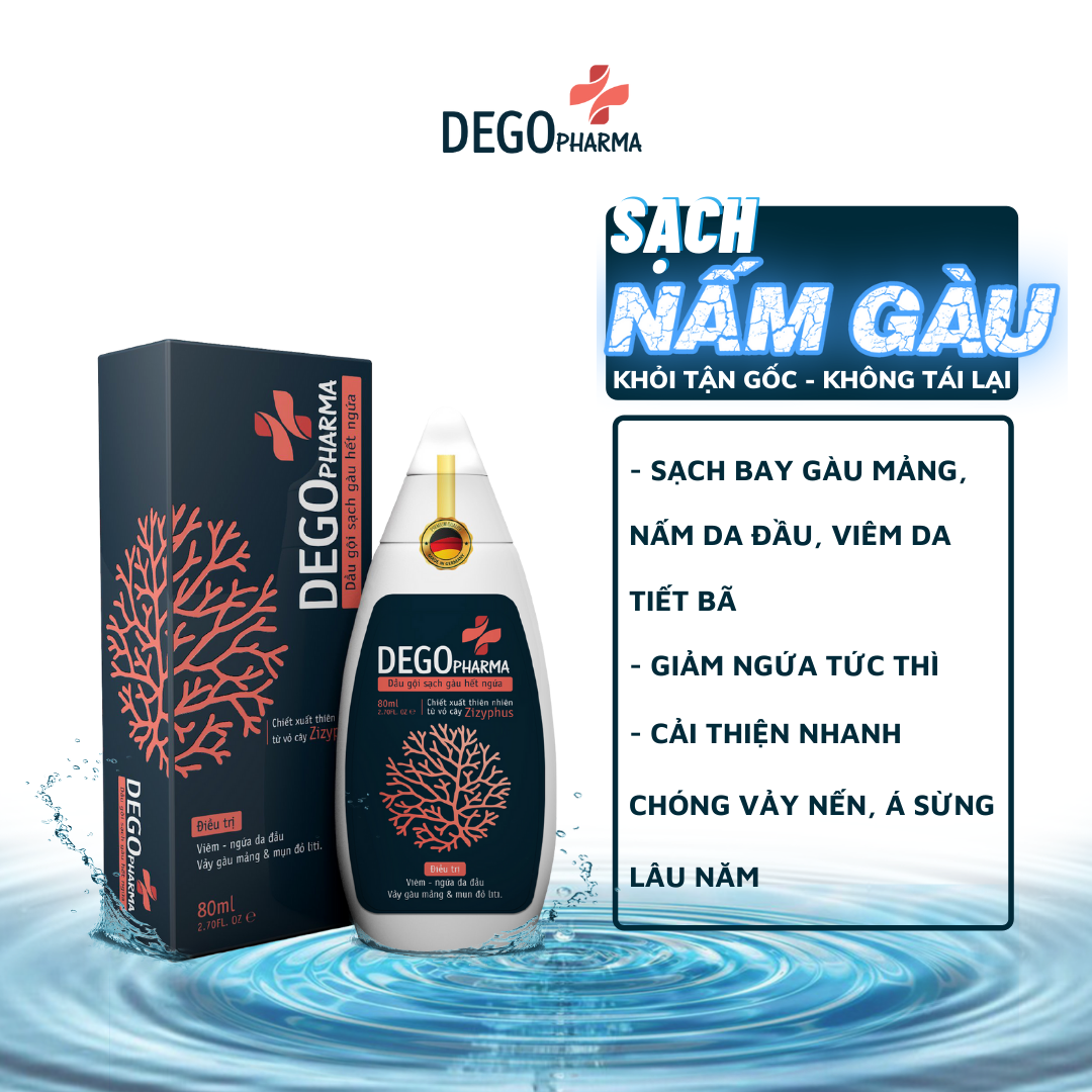 Dego Pharma - Dầu gội sạch vảy gàu mảng trắng, hết ngứa chiết xuất thiên nhiên từ vỏ cây Zizyphus, sản xuất theo tiêu chuẩn và dưới sự giám sát của công ty dược phẩm Châu Âu (80ml)