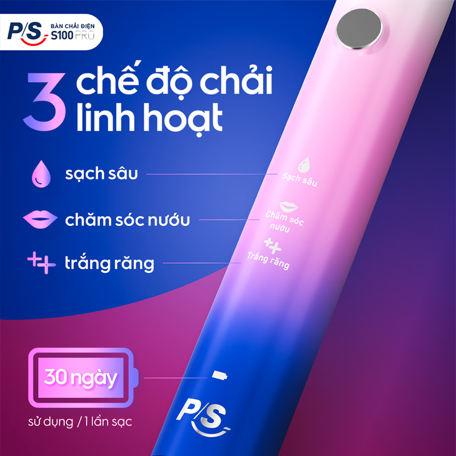 Bàn Chải Điện P/S S100 PRO - Phiên Bản Ultra Violet Giới Hạn - Sạch chuẩn sóng âm