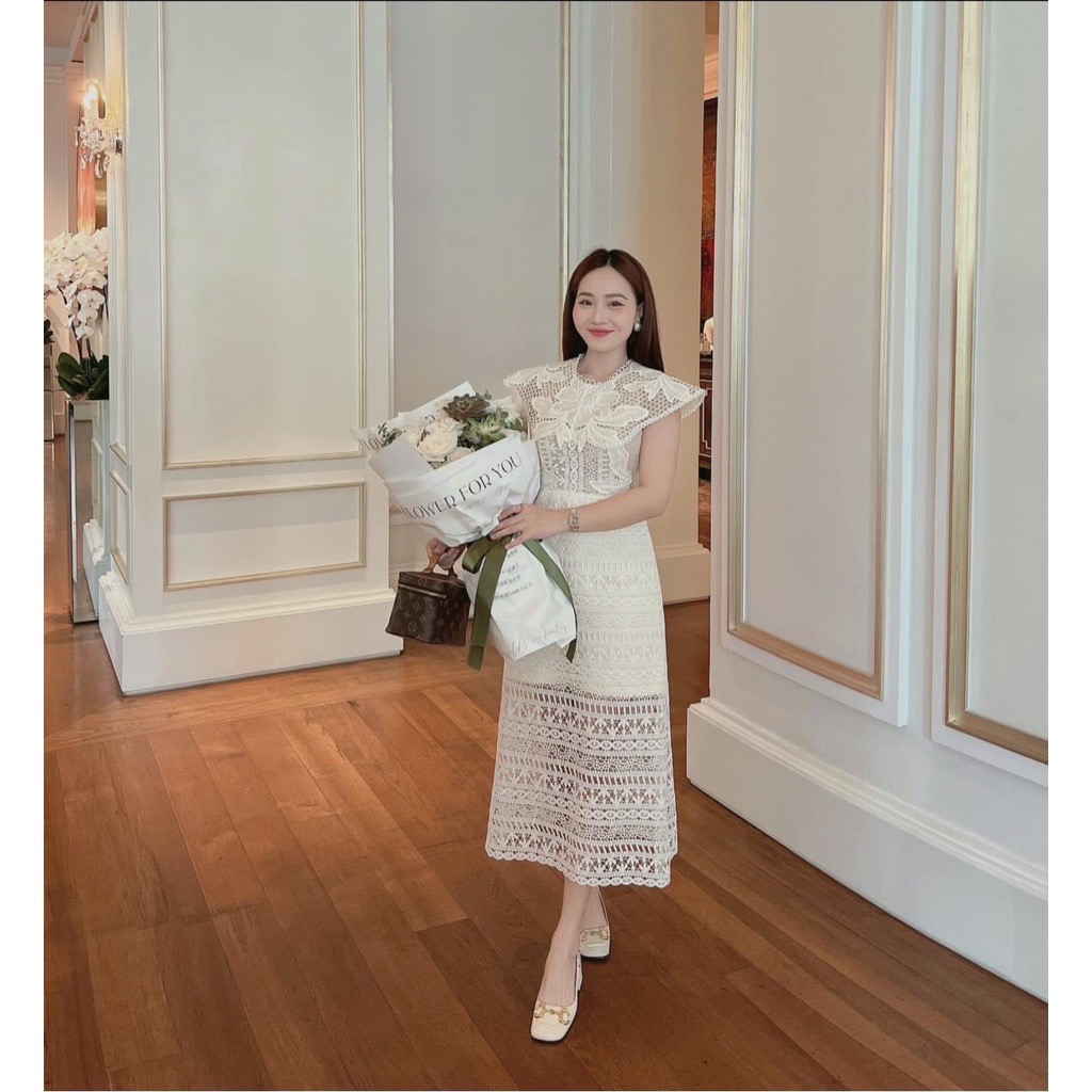 Đầm ren sát nách bèo vai tiểu thư đầm dự tiệc nữ sang trọng