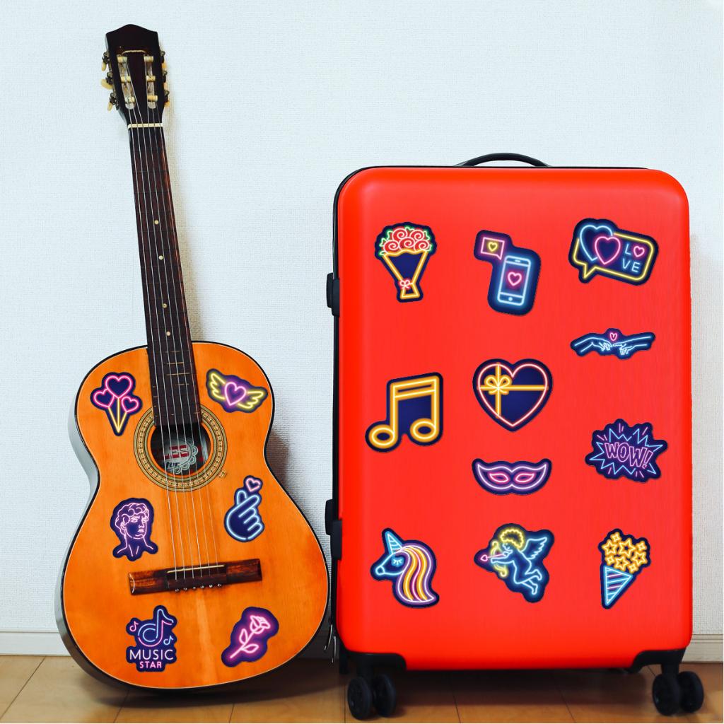 Sticker NEON ĐEN hoạt hình cute trang trí mũ bảo hiểm,guitar,ukulele,điện thoại,sổ tay,laptop