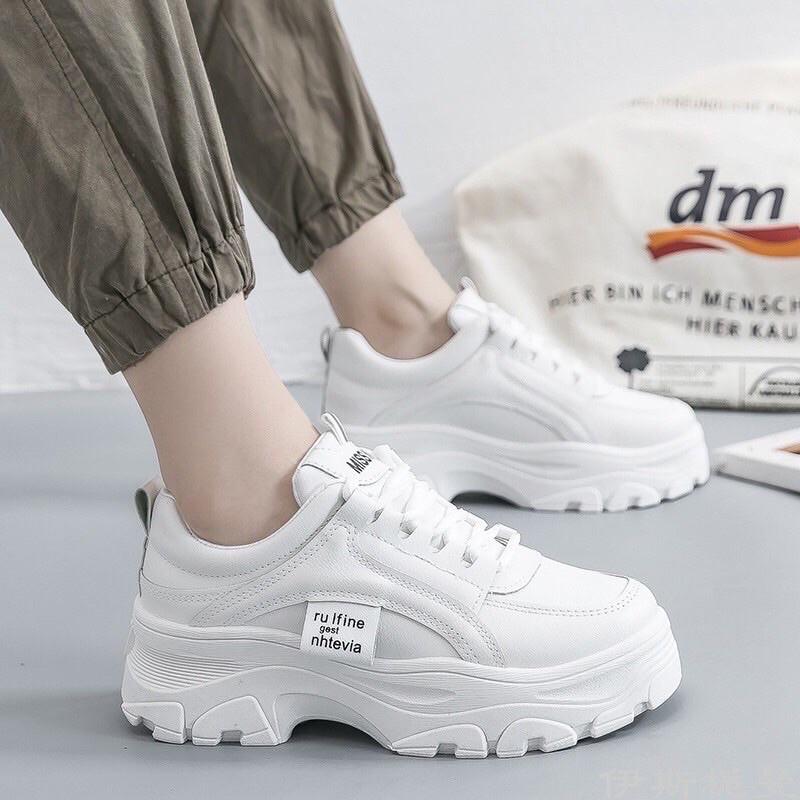 Giày thể thao nữ la mã đế răng cưa cao 5cm,Giày sneaker học sinh trắng