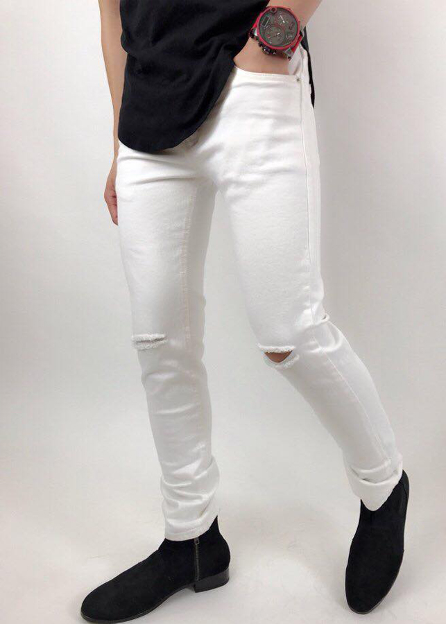 Quần Bò Nam Trắng Rách Gối Chất Co Giãn TRANGRACH98