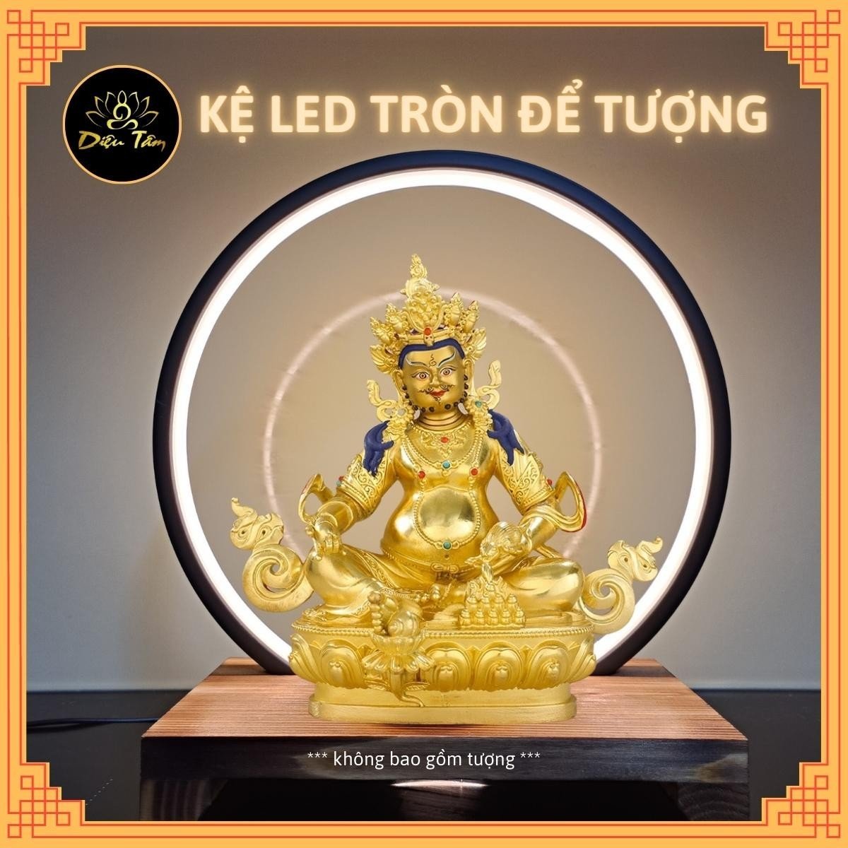 Kệ đèn Led tròn hào quang để tượng phật, đèn led trang trí tiểu cảnh, để bàn, decor thác khói trầm hương phong thủy