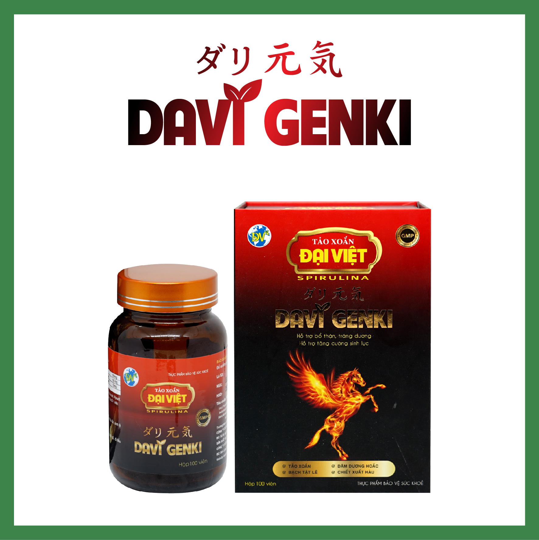 Tảo xoắn Đại Việt TPBVSK Davi Genki Viên uống hỗ trợ bổ thận, hỗ trợ tráng dương, hỗ trợ cải thiện sinh lý nam giới DV31