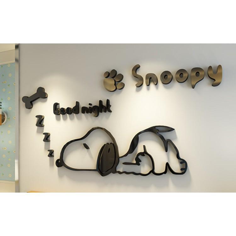 Trang trí tường phòng ngủ 3D Snoopy Goodnight Lớn (1,3x0,67)m (đen) - Gia dụng SG