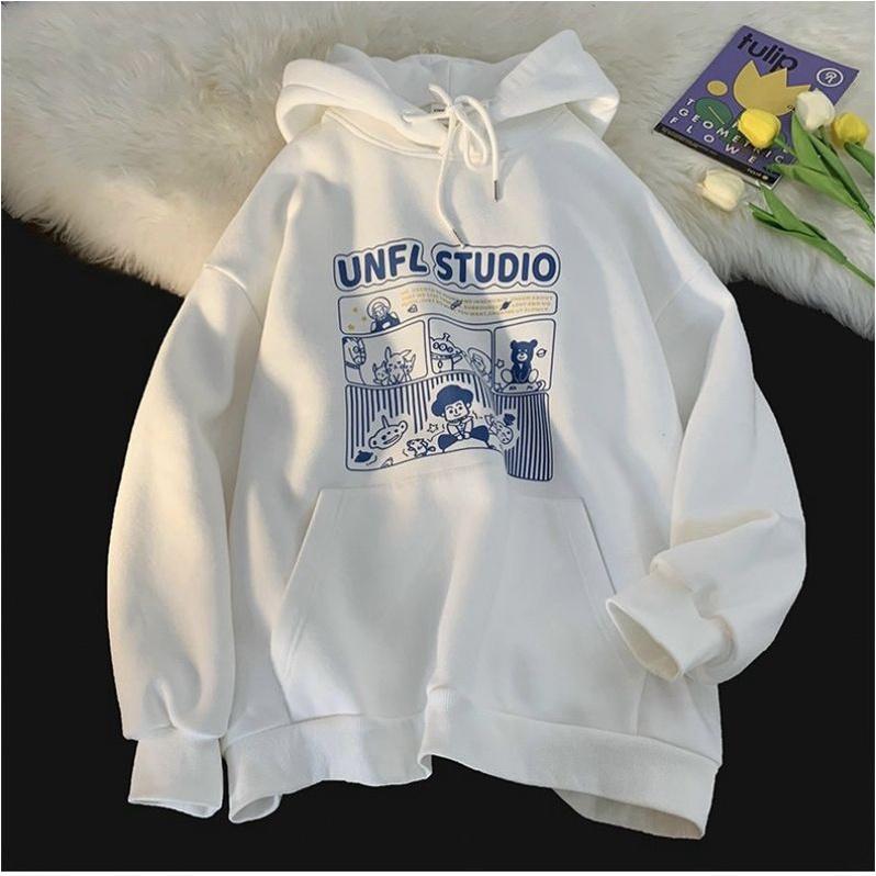 Áo khoác nỉ unisex nam nữ,Áo hoodie form rộng nón to in hoạ tiết nhiều màu phong cách ullzang hàn thời trang thu đông