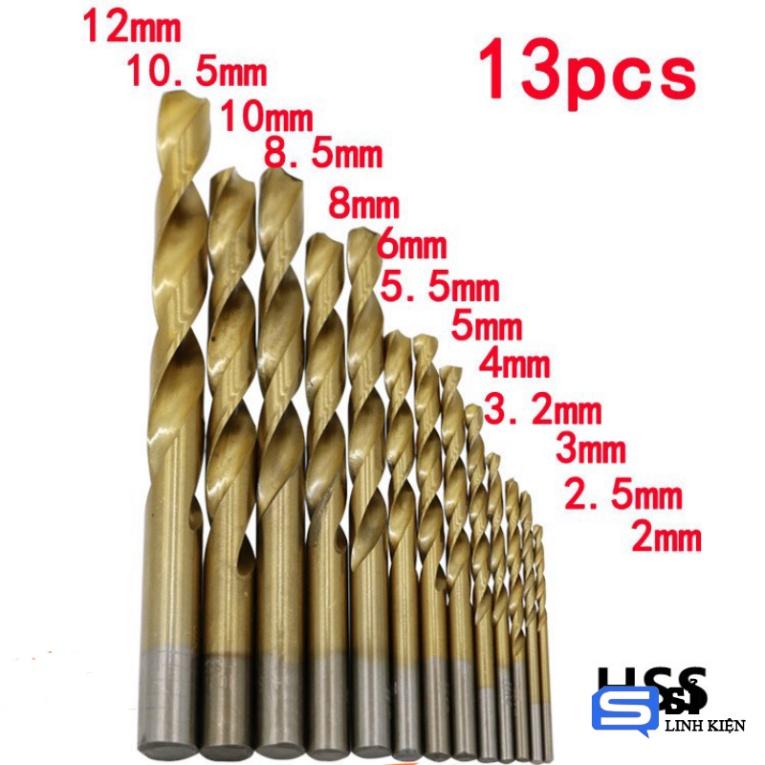 Bộ 13 mũi khoan thép phủ Titanium 2-12mm