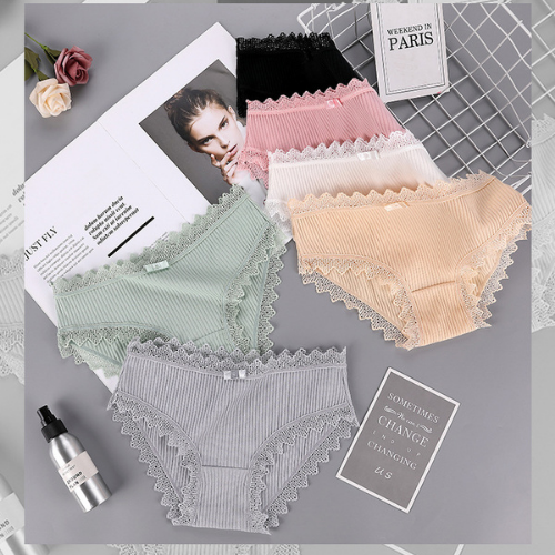 Quần Lót Cotton Sợi Tăm Tre Viền Ren Đính Nơ Thông Hơi Xuất Nhật Sexy Quyễn Rũ
