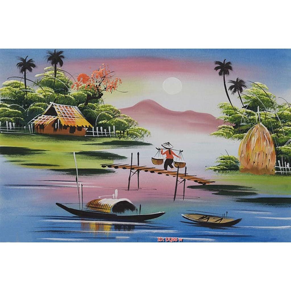 Tranh dán tường Tranh đồng quê làng quê yên bình, tranh dán tường 3d hiện đại - tích hợp sẵn keo