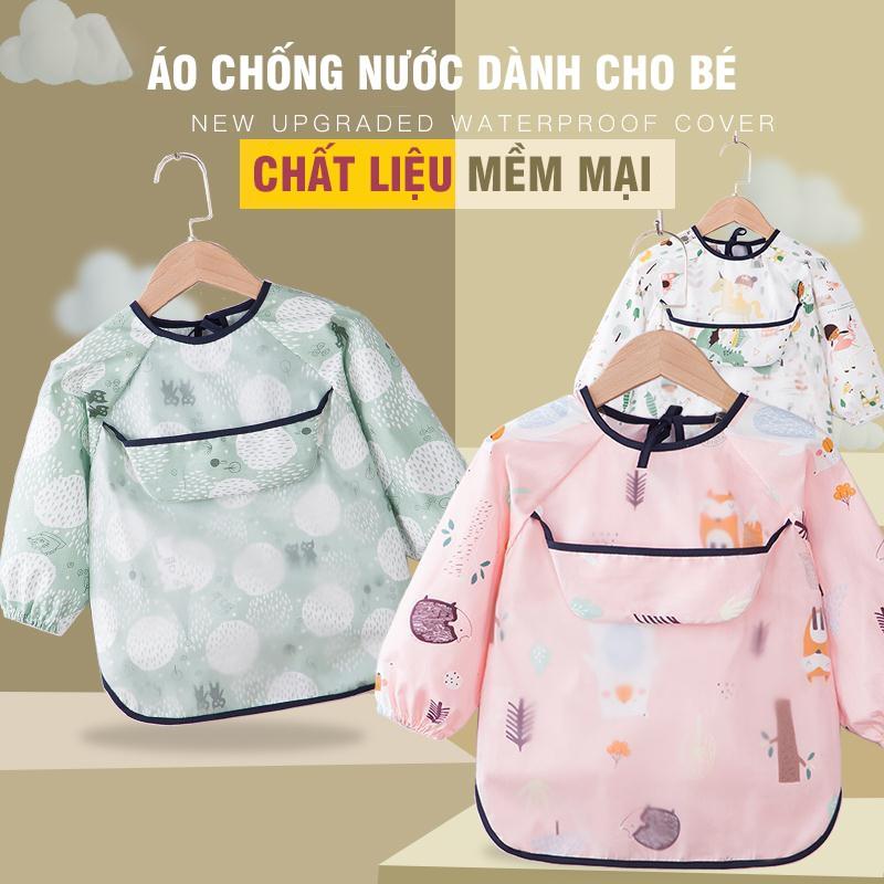 Áo Yếm Ăn Có Máng Chống Nước Dành Cho Bé Nhiều Mẫu Nhiều Màu Đáng Yêu Giá Rẻ Giao Màu Ngẫu Nhiên Freesize có dây rút chỉnh