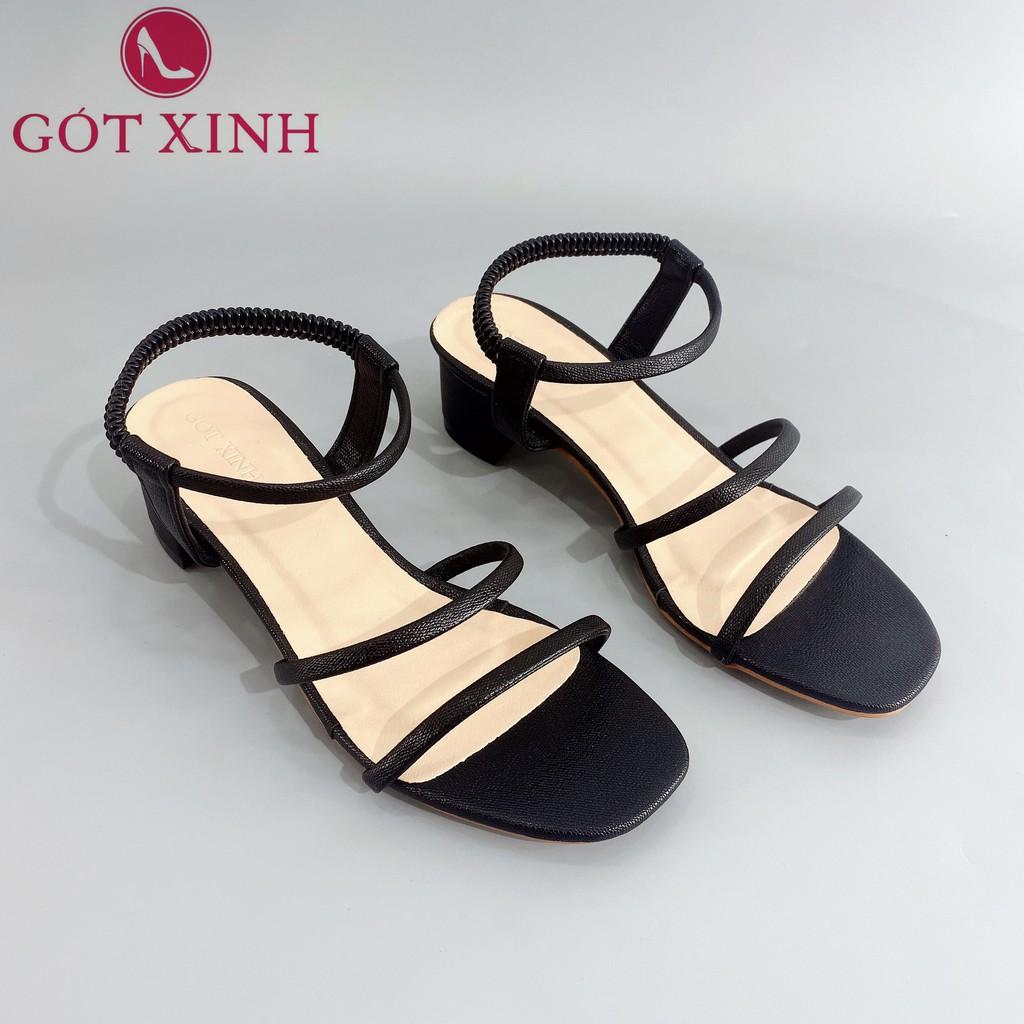 Sandal Cao Gót Gót Xinh GX283 5cm Da Mềm Hai Quai Đế Trụ Vuông