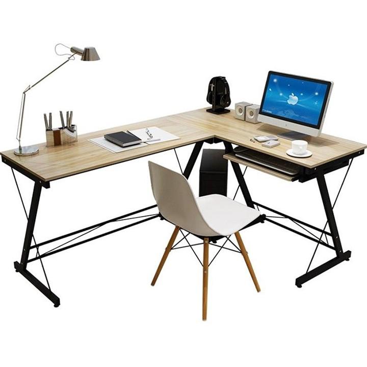 Bàn làm việc chữ L chân chéo gỗ cao cấp, bàn góc chữ L phong cách hiện đại kích thước 120x100x48