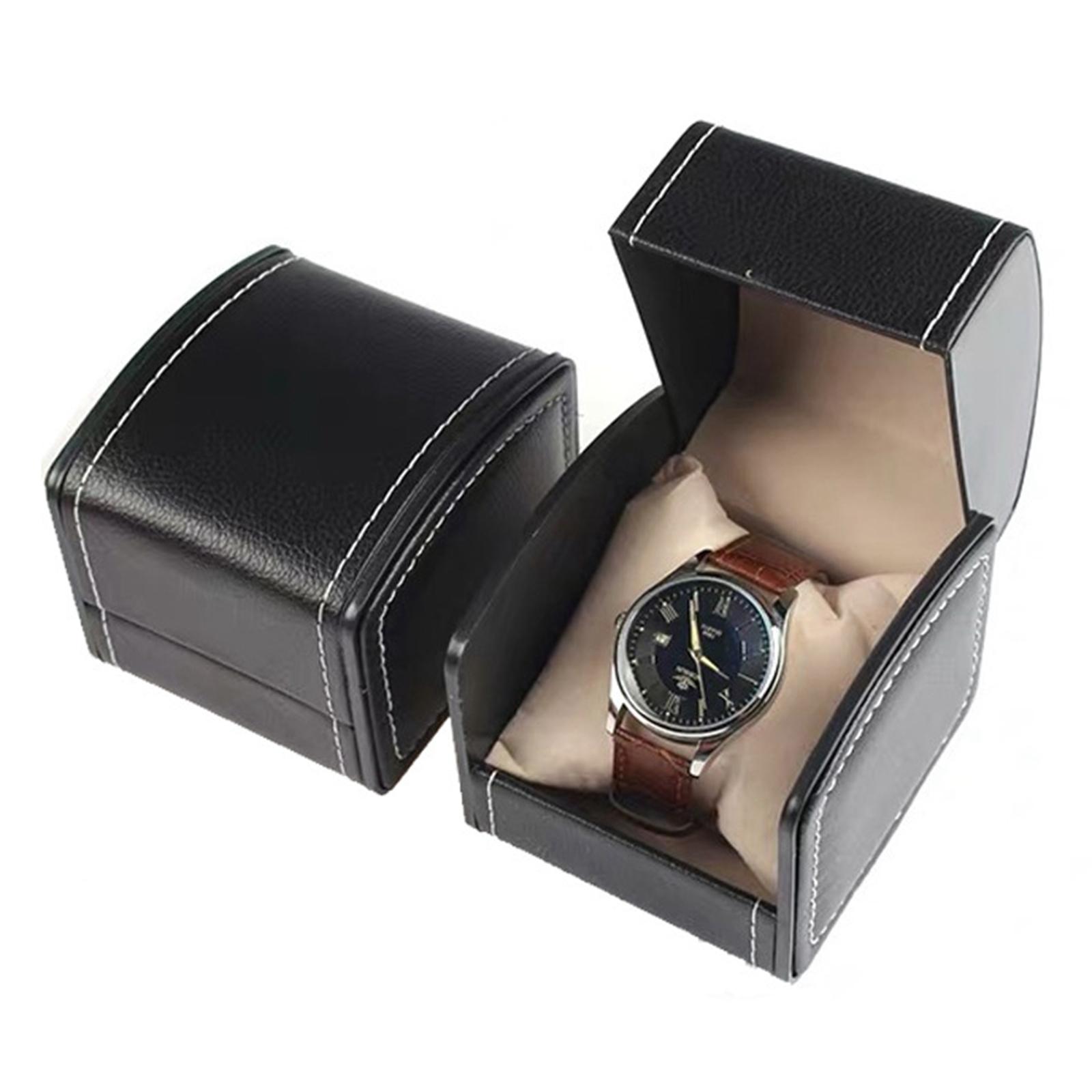 Classic Style Single Grid PU Leather Watch Case Display Holder Organizer Jewelry Box, 9x10x8cm