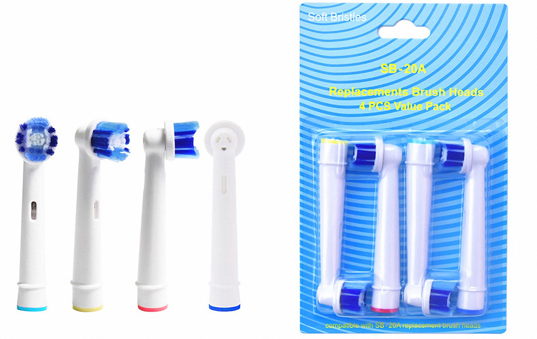 Cho máy Braun Oral-B, Bộ 4 đầu bàn chải đánh răng điện Dan House SB-20A, tẩy sạch cao răng, làm sạch vết ố, chăm sóc nưới lợi, loại cước mềm