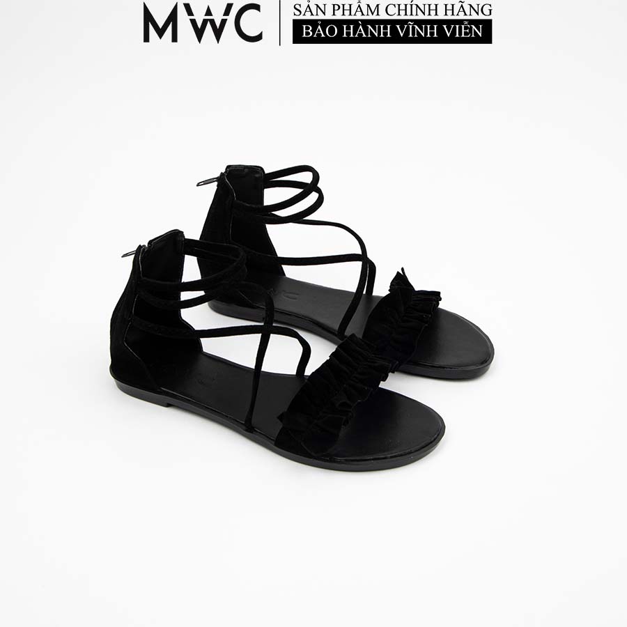 Giày Sandal Nữ MWC Quai Ngang Bèo Phong Cách Chiến Binh Màu Đen NUSD-12017