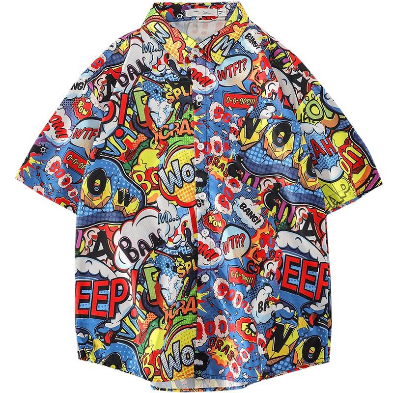 Áo sơ mi nam ngắn tay in họa tiết thời trang