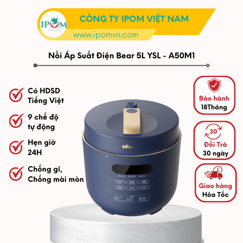 Nồi Áp Suất Điện Đa Năng 5L Bear Nồi Hầm Xương, Hầm Gà, Nấu Cháo YLB-A50M1 - Hàng Chính Hãng Bảo hành 18 Tháng